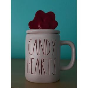Rae Dunn CANDY HEARTS Mug with HEART Topper PINK - Ceramic